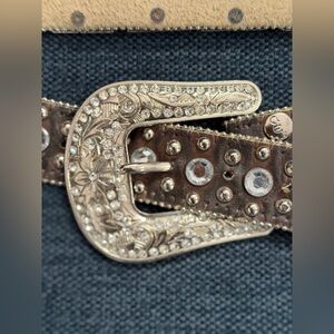 Studded Brown Belt with Silver Tone Bling Accents L or XL
